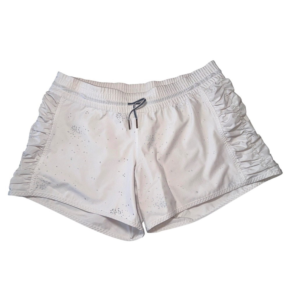 Lululemon Vintage White Reflective‎ Ruched Side Running Shorts Womens Large Rare